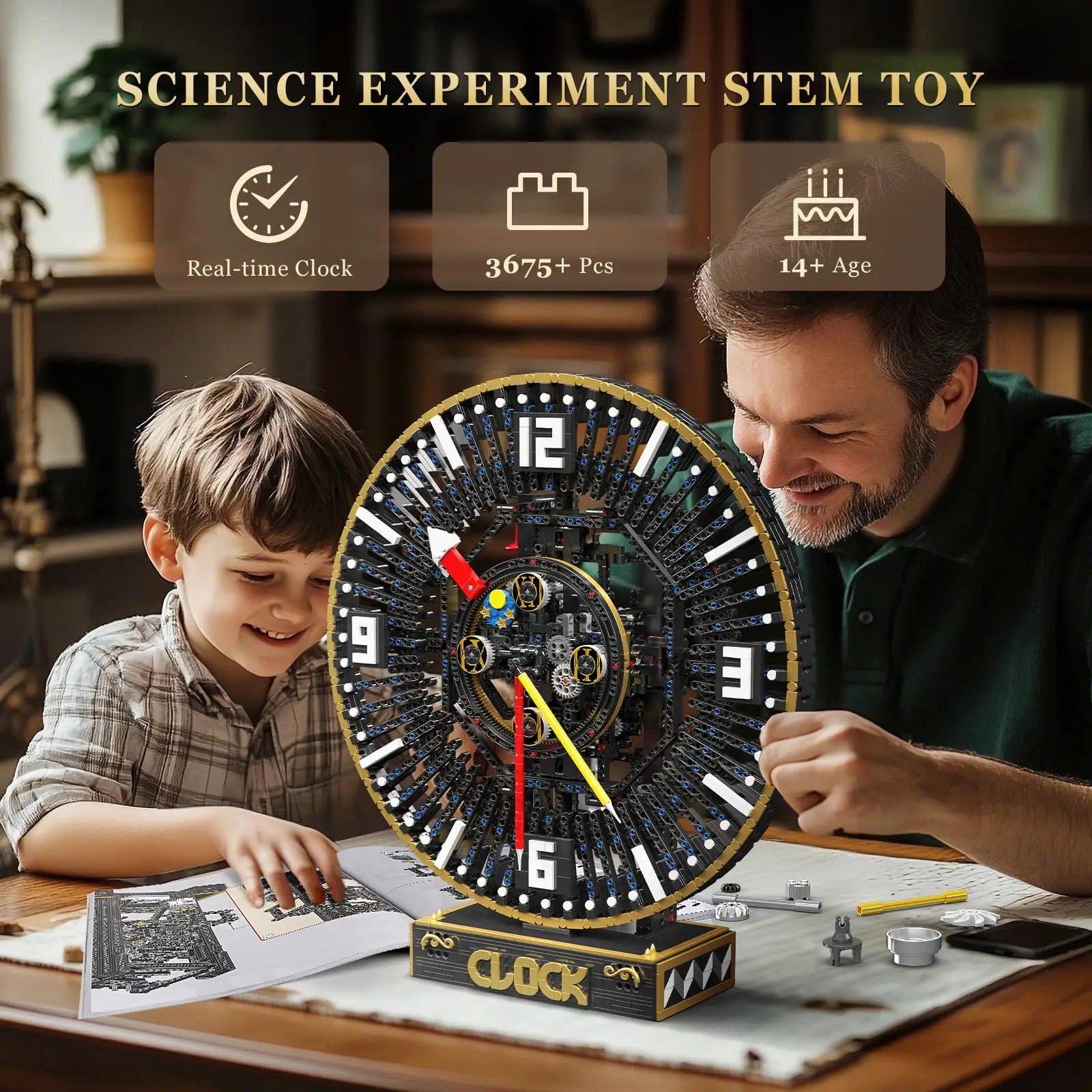 Juego de bloques de construcción de reloj mecánico, Kit de modelo de reloj en tiempo Real con engranajes mecánicos, modelo de construcción eléctrico de Control por aplicación