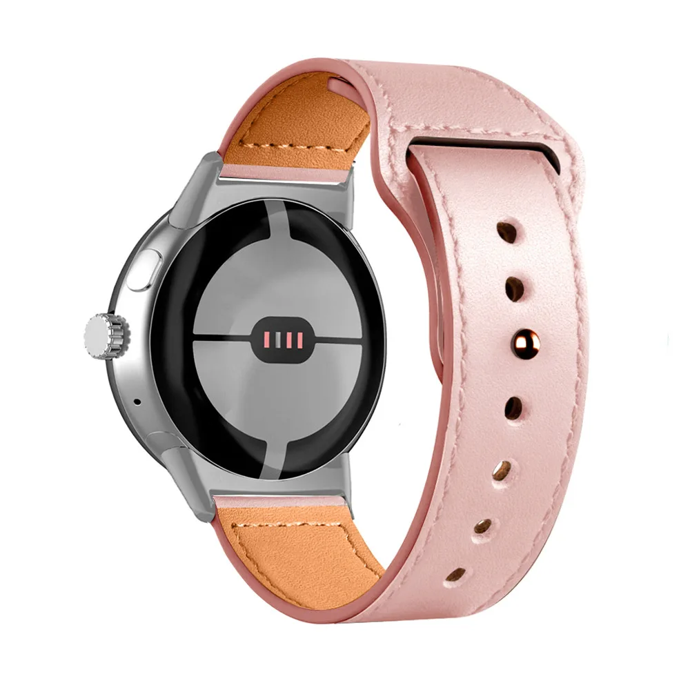 Leather Strap with Reverse Clasp for Google Watch Pixel 3 45mm Strap Leather Reverse Buckle Watch Strap