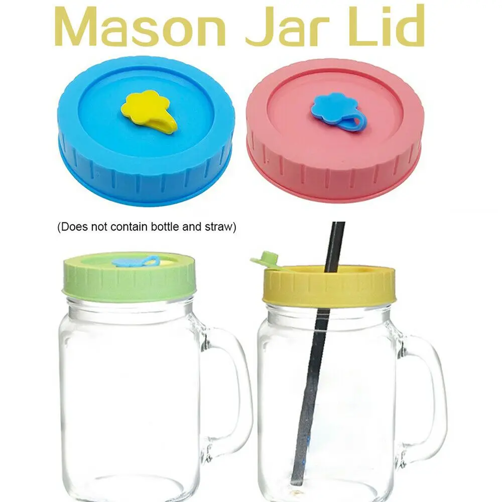 1/4Pcs Plastic Leak-Proof Cute With Straw Hole Canning Lids Jar Caps Mason Jar Lids