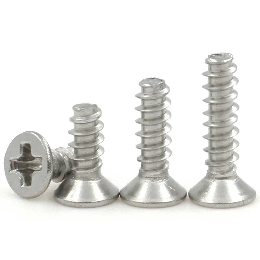 100/200pcs M1 M1.2 M1.4 M1.7 M2 M2.5 M3 M4 304 Stainless Steel Cross Recessed Phillips Countersunk Flat Head Self-Tapping Screws