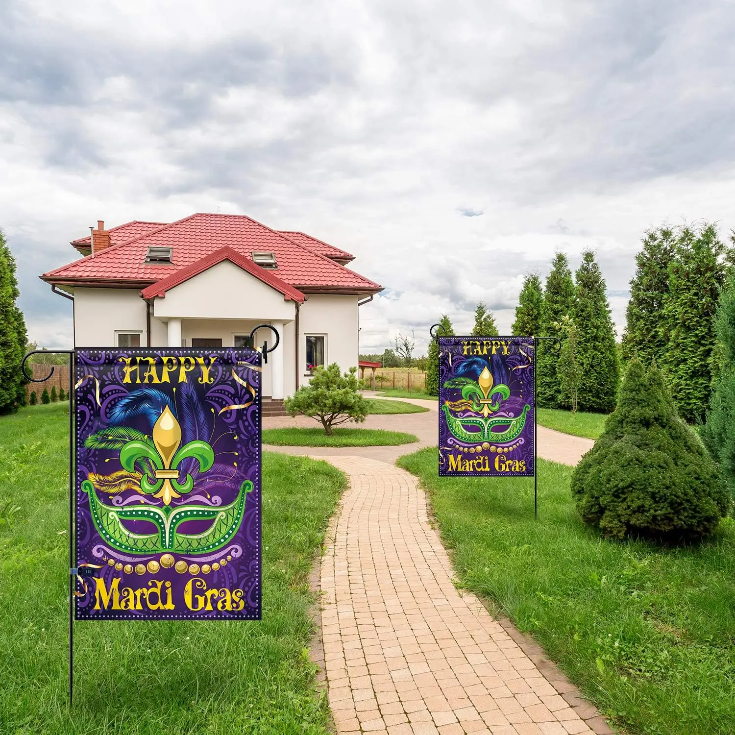 Blulu Mardi Gras Garden Flag Decorations, 18.5 x 12.6 in Happy Mardi Gras Flag Mask Fleur De Lis Carnival Celebration Party  EEZ