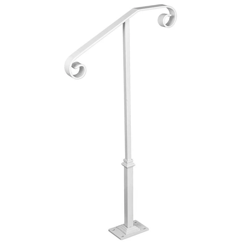 

Free Shipping-White Wrought Iron Stair Railing 12.6 x 35.4 Inches For Steps Porches Gardens, Single Post Support Solid Base Powder Coated Surface Mount 1-2 Steps Grab Bar 50mm Column Diameter Included Bolts Masonry Drill Bit Bolt Down Installation Method