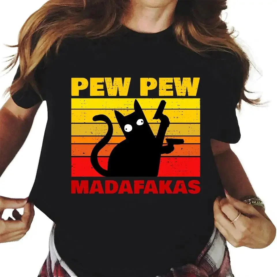 Pew Madafakas Graphic print Cute Black Cats T Shirt Men Women Fashion Casual Crew Neck Short Sleeve Plus Size Unisex T Shirt