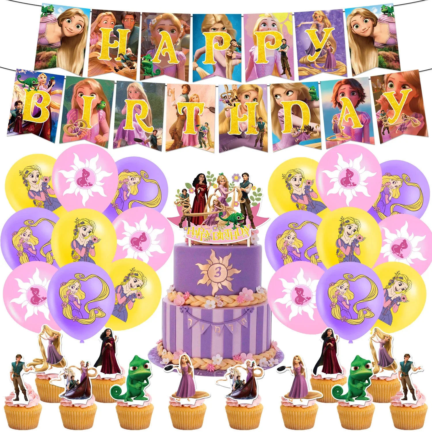 New Disney Tangled Rapunzel Princess Party Supplies Tableware Paper Plate Napkin Banner Balloon Birthday Party Decorations