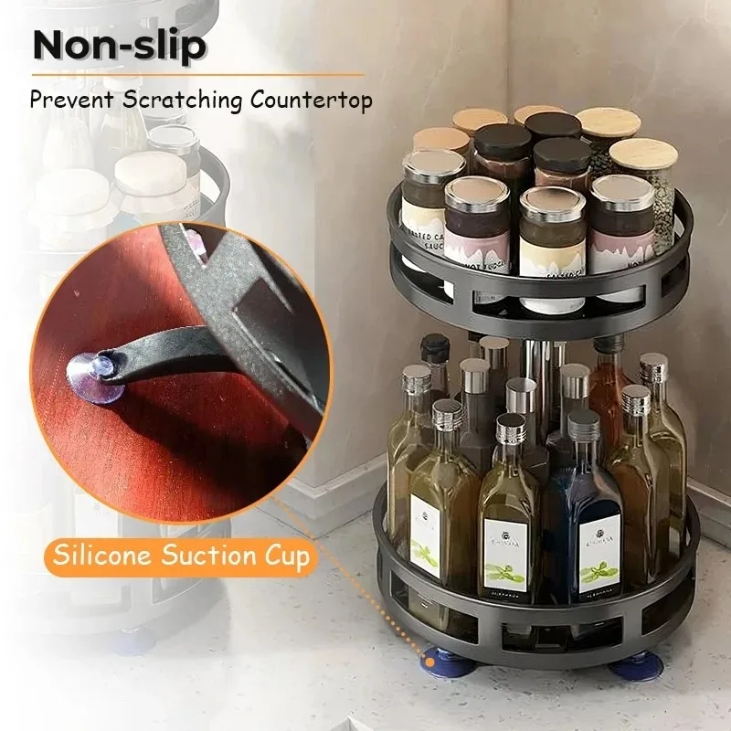 Rotating Spice Tray Kitchen Organizer Adjustable Condiment Storage Rack Pantry Cabinet Tray Holder Seasoning Kitchen Organizer