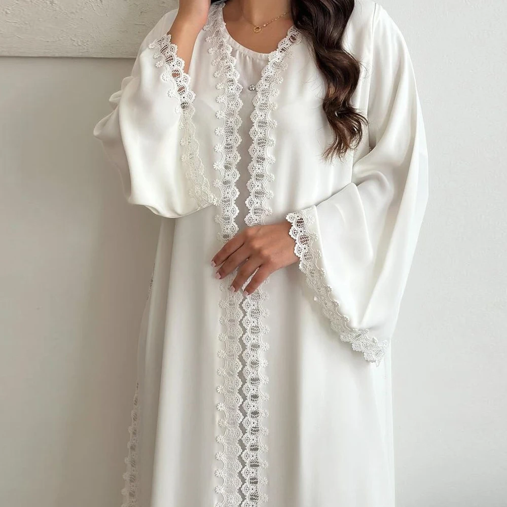 

Women Muslim Lace Maxi Dress Eid Djellaba Islam Jalabiya Kebaya Ramadan Dubai Abaya Kimono Cardigan Turkey Open Abayas Kebaya