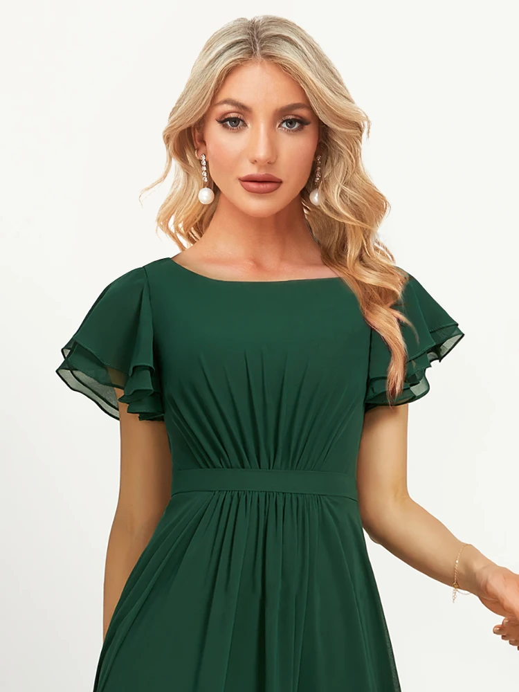 Lucyinlove eleganti abiti da sera lunghi ALINE manica corta lunghezza del pavimento 2024 Chiffon semplice matrimonio damigella d'onore vestito da donna