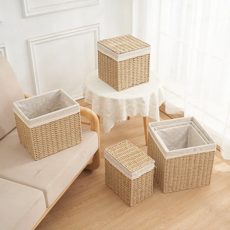 

Straw storage basket, hand-woven storage basket, snack storage box, dirty clothes basket