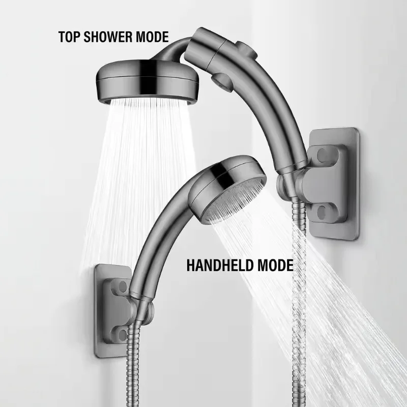 Powerful Pressure-enhanced Curved Shower Head, Handheld Shower Head,Top Spray Dual Function,One-button Shut-off,360° Rotation