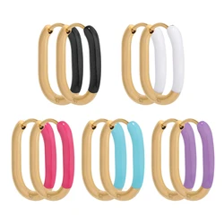 1 Pair Stainless Steel Enamel Rectangle Hoop Earrings Gold Color Small Hoop Earrings for Women Kids Fashion Jewelry Wholesale