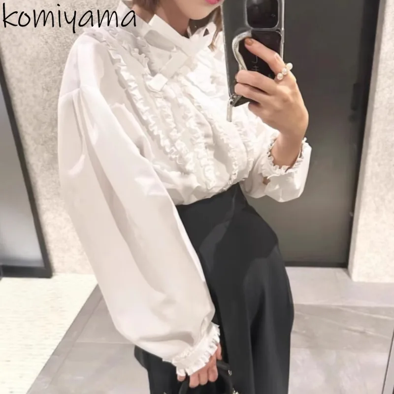 Long Lantern Sleeve Shirts & Blouses Fungus Bow Blusas Mujer Sweet Fashion Camisas 2025 Spring Women Clothing Japanese Ropa