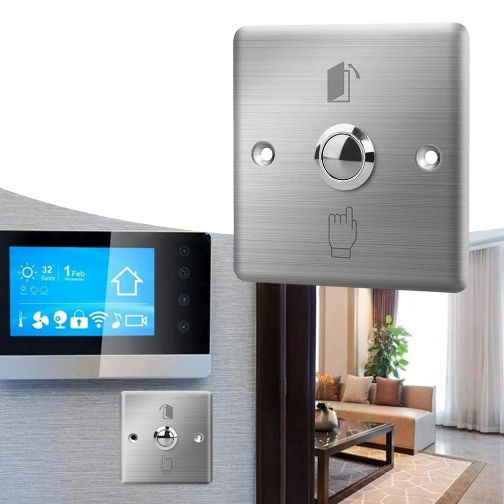 86x86mm Stainless Steel Doorbell Push Button Surface-Mounted Outdoor Weatherproof NO Contact for Intercom Systems