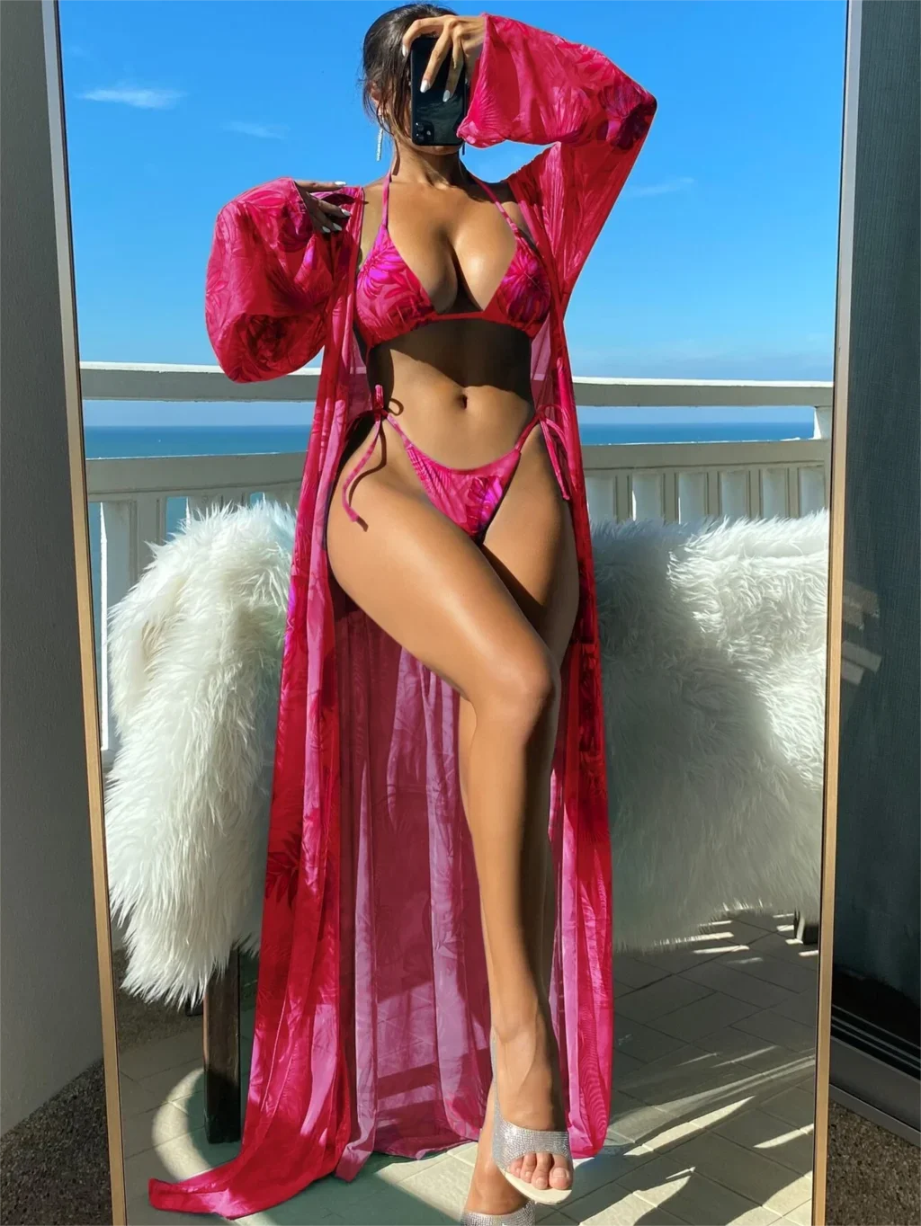 3 szt. Trójkątne bikini 2024 strój kąpielowy kobiety i stroje kąpielowe Kimono kobiece seksowne kąpiących się pływanie strój kąpielowy kostiumy kąpielowe