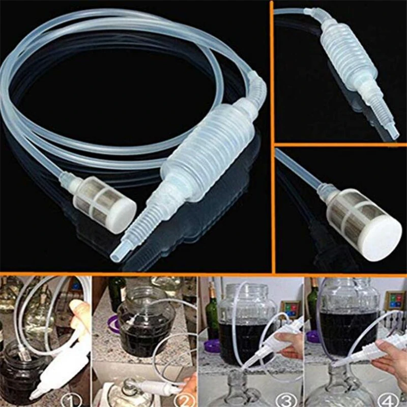 199CM Semi-automatic Home Brew Syphon Pack For Wine Making Hand Knead Siphon Filter Food Grade tube  Transparent