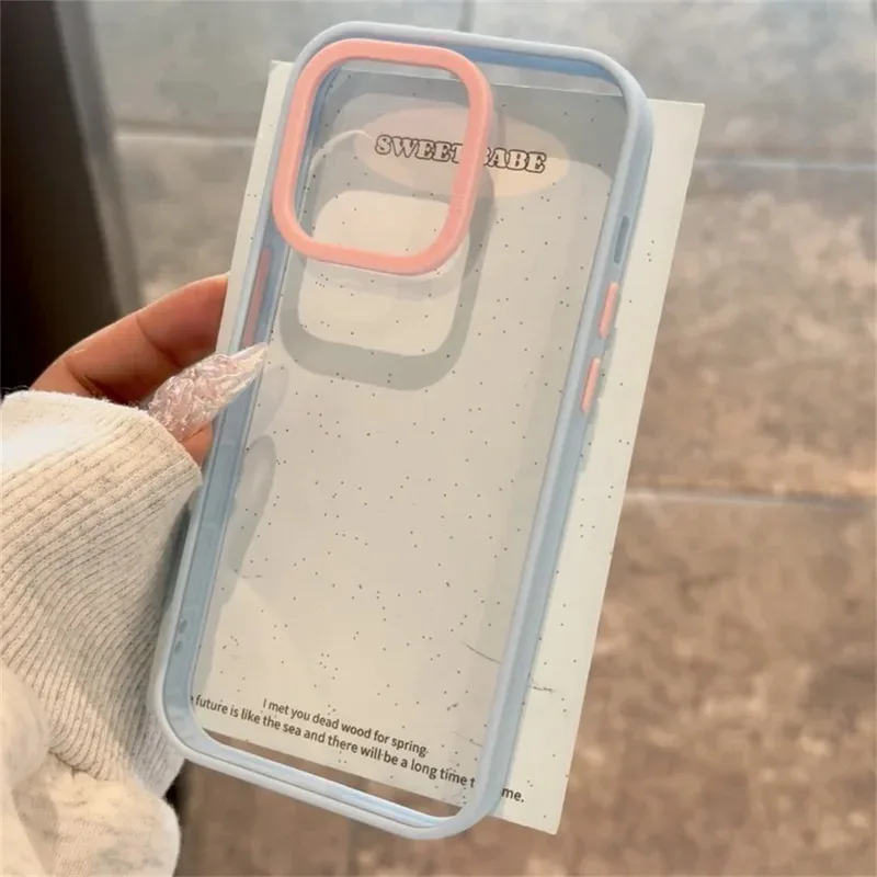 

INS Candy Color Match Matte Clear Phone Case For iPhone 16 15 13 14 12 11 Pro Max Plus Lovely Hard Aesthetic Silicone Back Cover