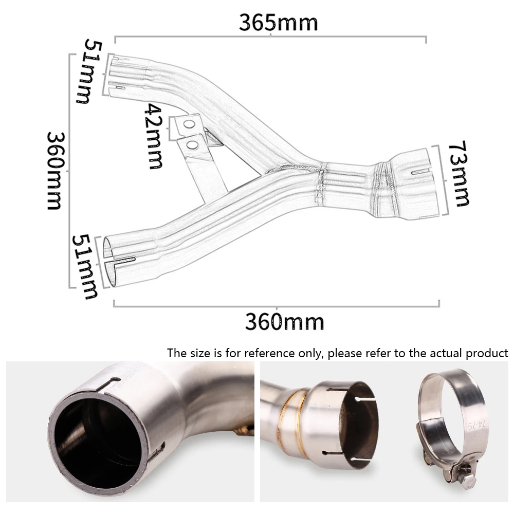 For Kawasaki Z1000 2010-2021 Mid Pipe Slip on Motorcycle Exhaust System Modify Double Hole Middle Link Pipe Connect 51mm Muffler