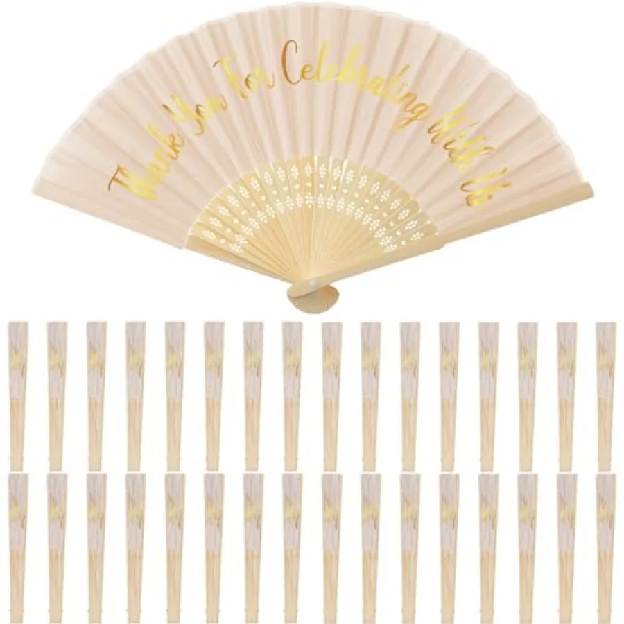 

50 Pcs Silk Hand Fans Bulk Wedding Fans for Guests Handheld Folded Thanks for Celebrating with Us Wedding Favors for Bridal Bri