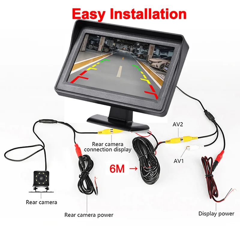 Easy Installation Universal 4.3Inch Monitor Screen Reversing Rear View Camera for Car Parking Parking System Camera for Vehicle