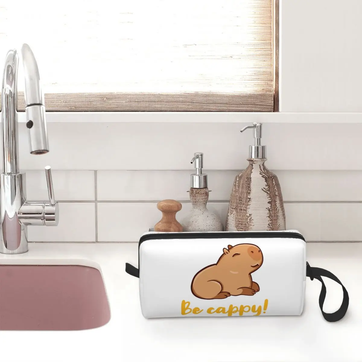 Cute Capybara Be Cappy Makeup Bag Travel Cosmetic Bag for Men Women Cute Animal Toiletry Bags Accessories Organizer