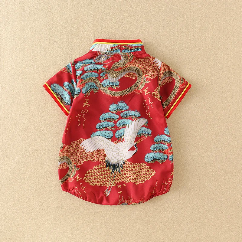 Summer newborn baby jumpsuit Chinese style red climbing suit 3m-12m