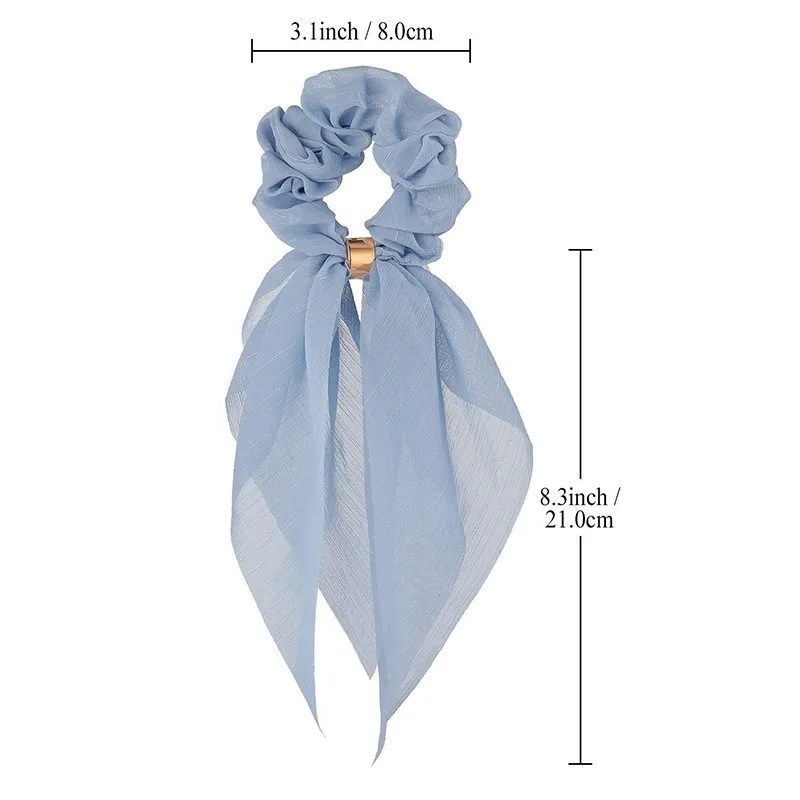 Fashion Chiffon Scrunchie Long Ribbon Elastic Hair Band Women Solid Hair Scarf Bow Rubber Ropes Girls Hair Ties  Accessories