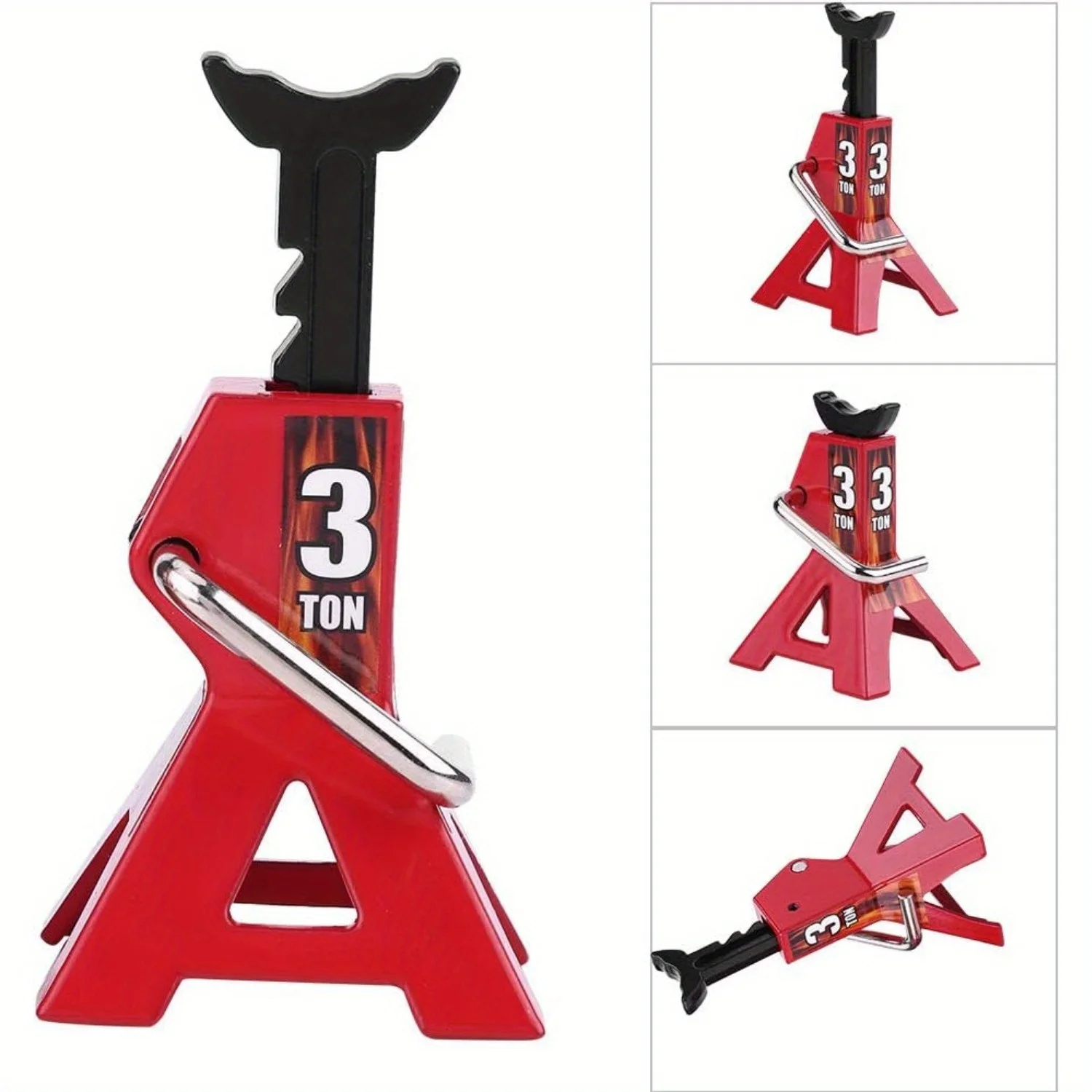 Ensemble de cadres de levage en métal de 4 pièces pour voitures sur chenilles 1/10 RC – Supports de cric de simulation à hauteur réglable dans un style 6 tonnes et 3 tonnes (rouge)