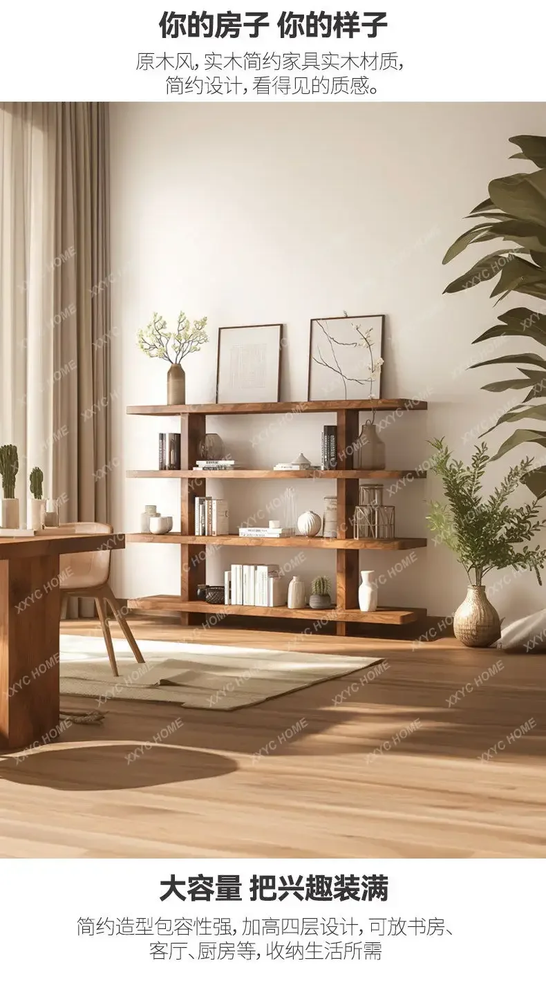 X-S Floor-to-ceiling shelves Solid wood bookcase wall Living room wall display rack Log shelves Multi-layer HG