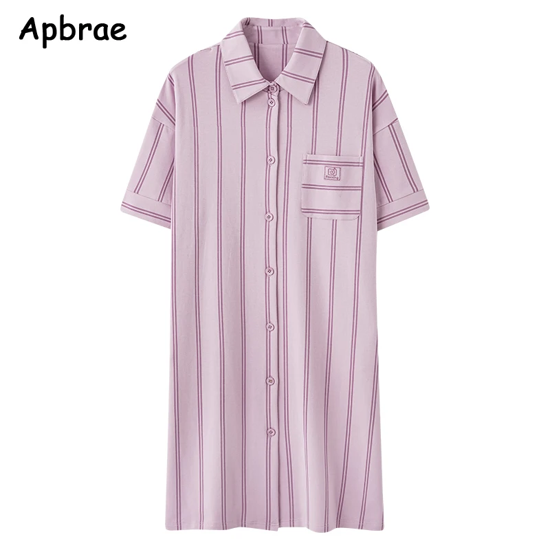 Women Cardigan Nightgowns Leisure Woman Sleepshirt Short Sleeves Lapel Pajama Dress Kawaii Girl Nightdress Female Homedress