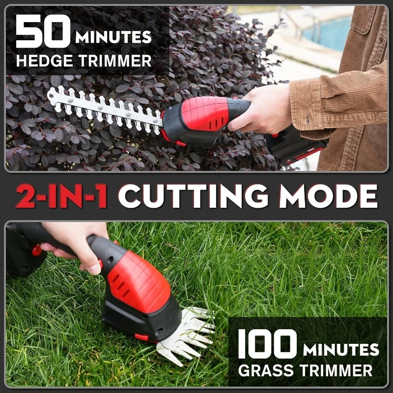 20V Cordless Hedge Trimmer, Electric Shrub Trimmer Grass Shears Handheld Grass Cutter, Hedge Shear for Garden, Lawn