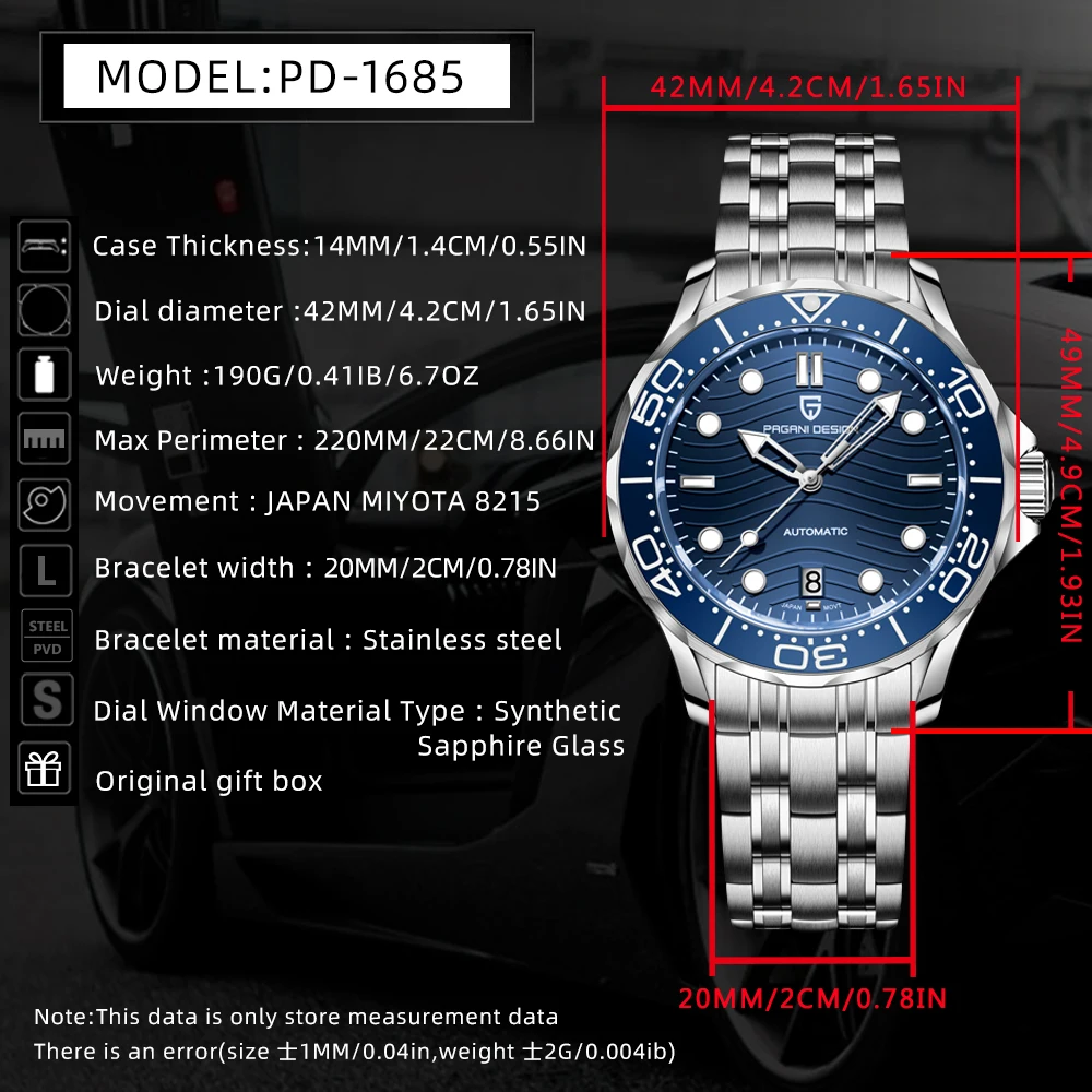 2025 New PAGANI DESIGN PD1685 Men\'s Watches Mechanical Wristwatch For Men Automatic Watch Men Japan NH35A 20Bar Waterproof Clock