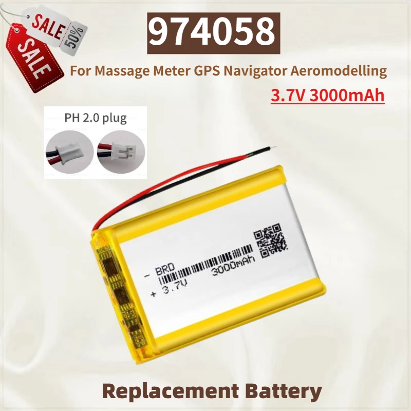 

Высокое качество 974058 PH 2,0 штекерная батарея 3,7 В 3000 мАч для массажного счетчика GPS-навигатора Аэромоделювання Совершенно новая сменная батарея