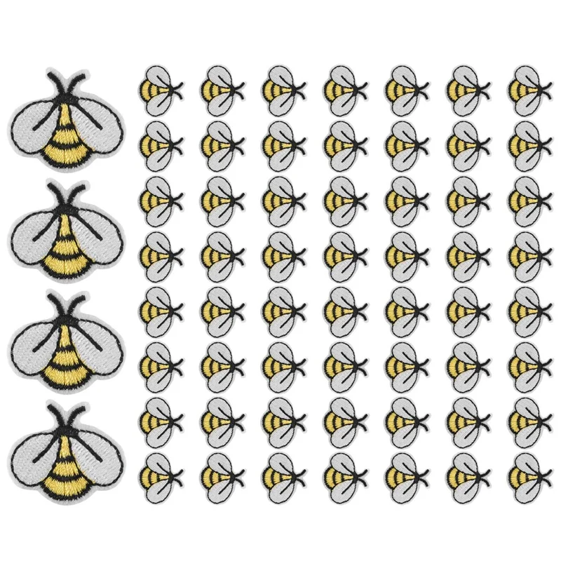 60PCS Bee Embroidered Patches,Cute Bumble Iron On Embroidered Applique Decoration Sewing Patches For Clothes DIY Patches