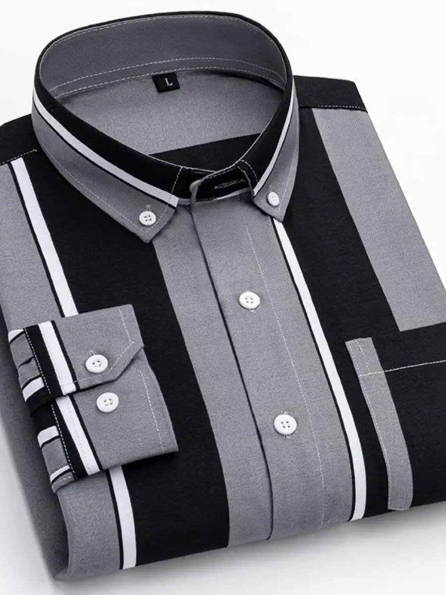 

Trendy Men's Long Sve Printed Stripe Summer Thin High Faion Versatile irt Simple Match All Seasons Casual Faion irt