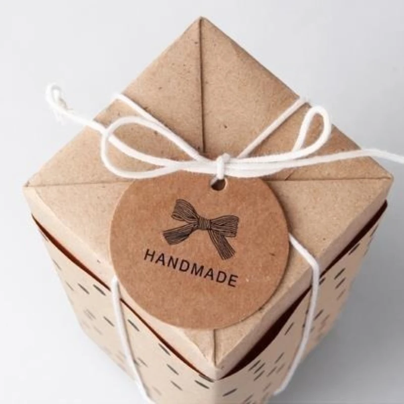 100pcs Handmade Kraft Paper Gift Tags 4.3cm Vintage Stickers Label DIY Hand Made For Gift Cake Baking Sealing Hang Tag view 2