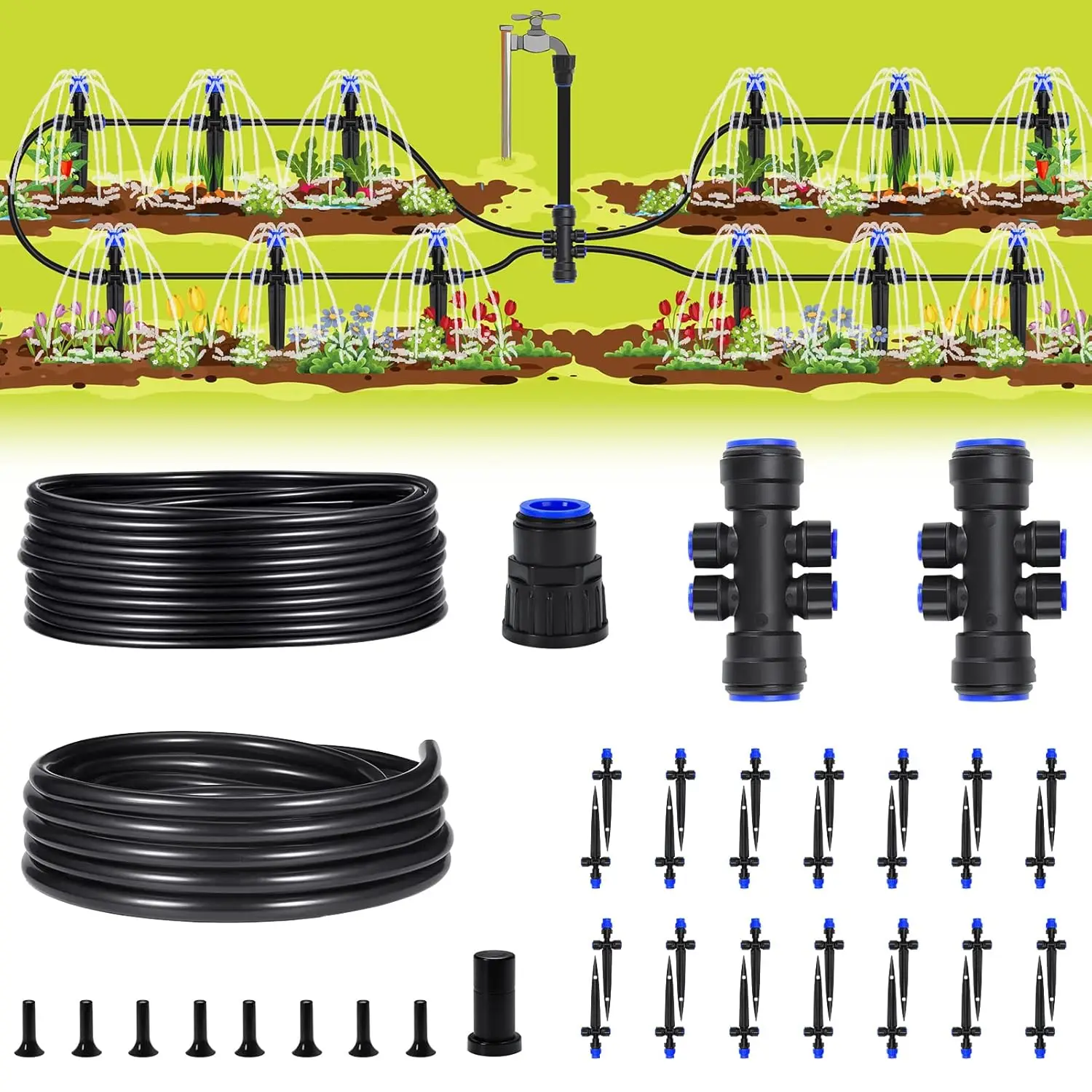 Garden Watering System, Drip Irrigation Kits for Plants, New Quick Connector, Blank Distribution Tubing