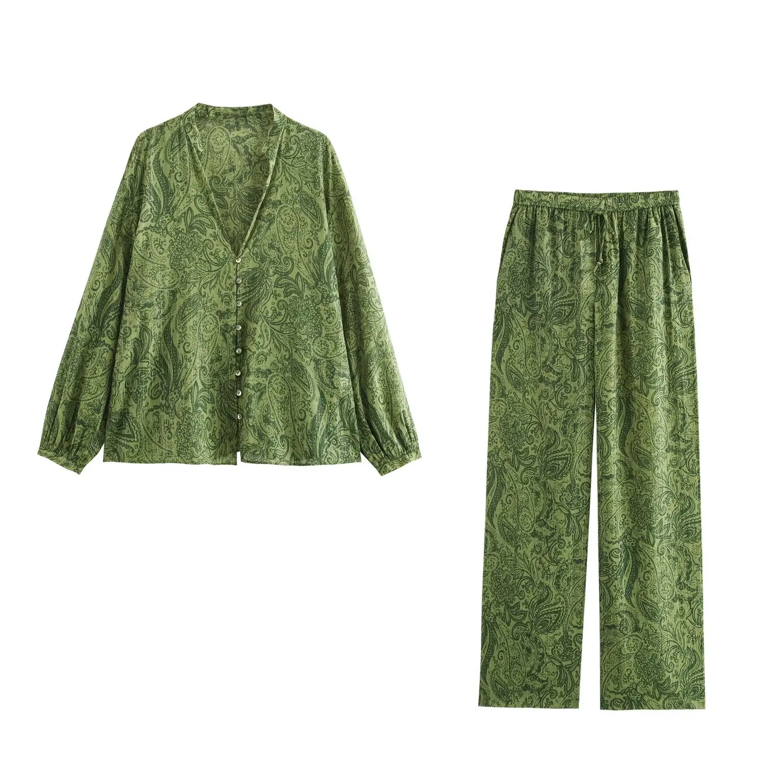 2025 Pajamas for Women V-neck Fashionable Versatile Printed Shirt Casual Loose Pants Set Two-piece Set Loungewear Women Outfits