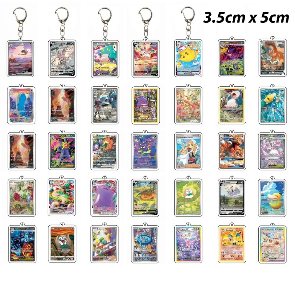 TCG Pretend Series Card Keychain Kawaii Cartoon Anime Acrylic Charizard Game Card Collection Decor Bag Pendant Birthday Gift