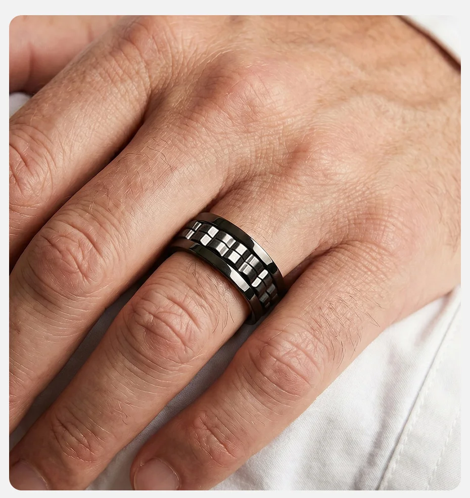 Vnox 8mm Drehbarer Schwarz/Blauer Zahnrad-Fidget-Ring für Männer und Jungen, Edelstahl Anti-Stress Angst-Spinner-Ring, Punk-Schmuck Geschenk – Detail 3