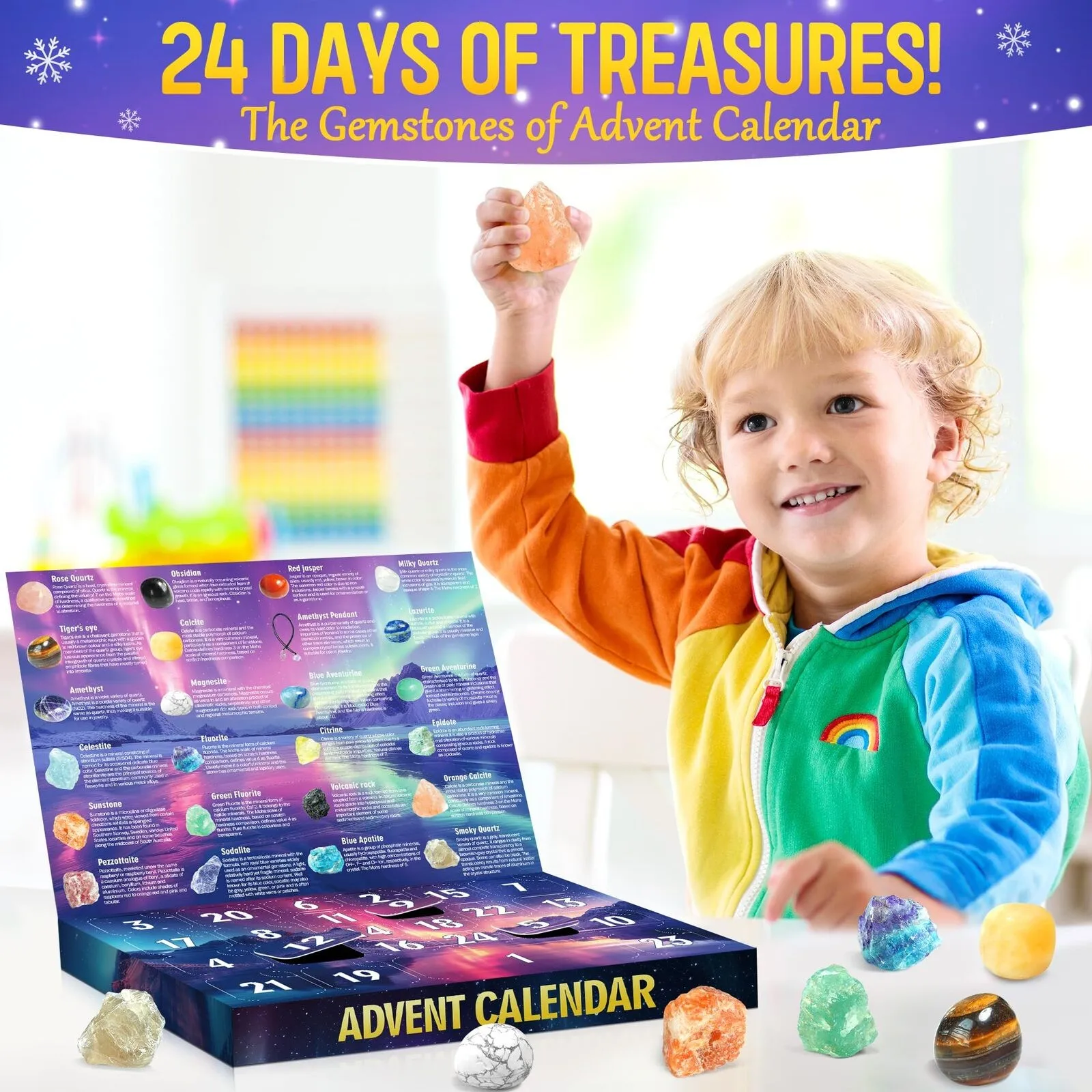 Christmas Advent Calendar Children's Crystal 24 Day Christmas Countdown Calendar Children's Stars Cross Pillar Gemstone Gifts