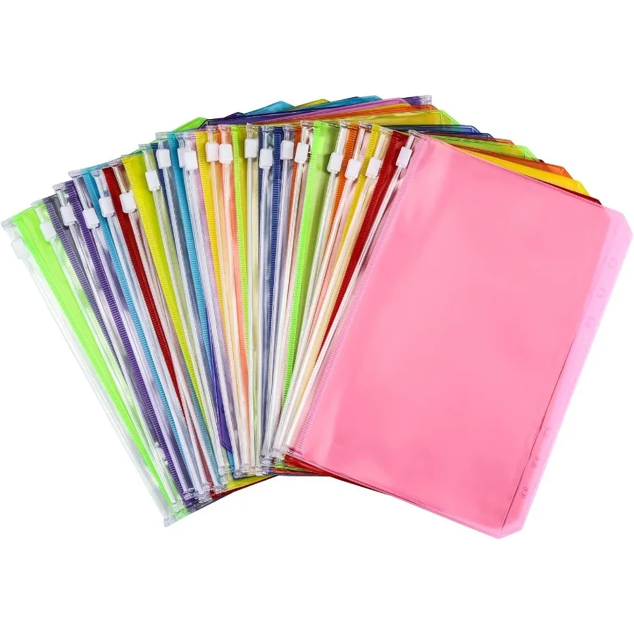 

24 шт., карманы для папок формата А5, 6 отверстий, сумка для папок на молнии для карт CashID, кредитной карты, 8 цветов