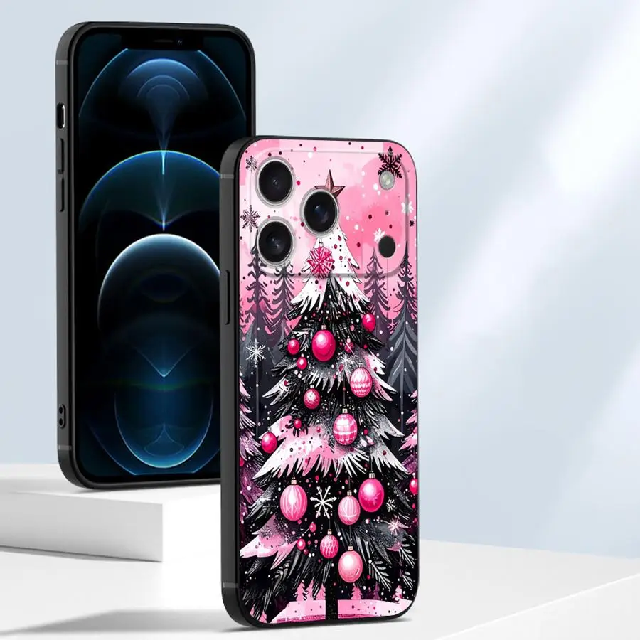 حافظة لهاتف آيفون XS Max 7 8 XR 17Air 15 16 14 Plus 13 12 11 17 Pro Max شجرة عيد الميلاد الوردي