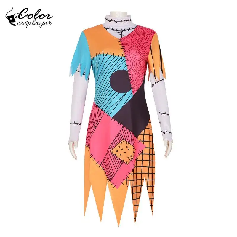 Phantasy Sally Dress Suit Long Sleeved Top Halloween Cosplay Costume Irregular Dress Carnival Party Outfit Anime Movie Robe