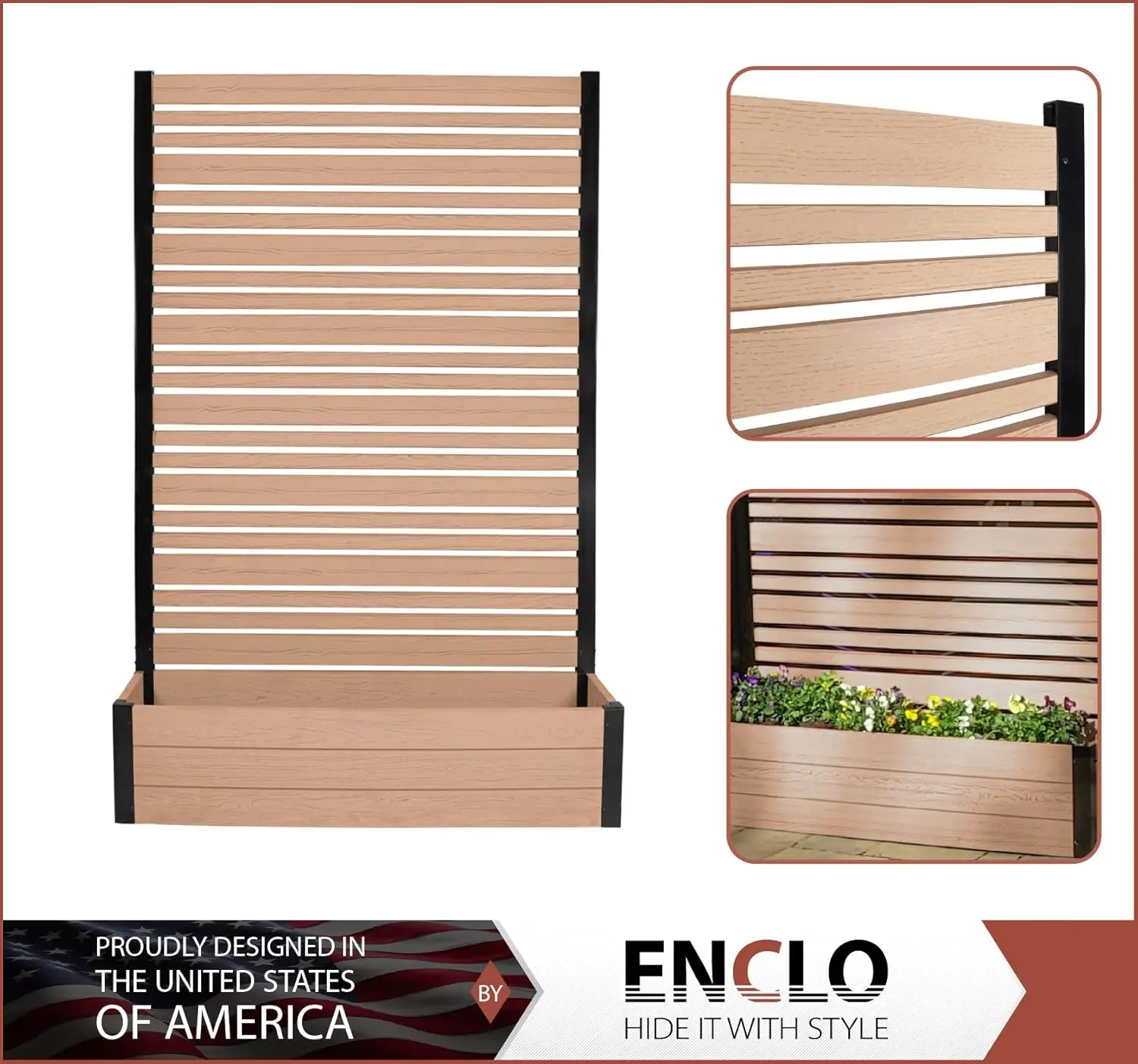 EC18024 6ft H x 4ft W x 1ft L Florence WoodTek Vinyl Outdoor Freestanding Privacy Fence Screen Panel and Planter Box Kit