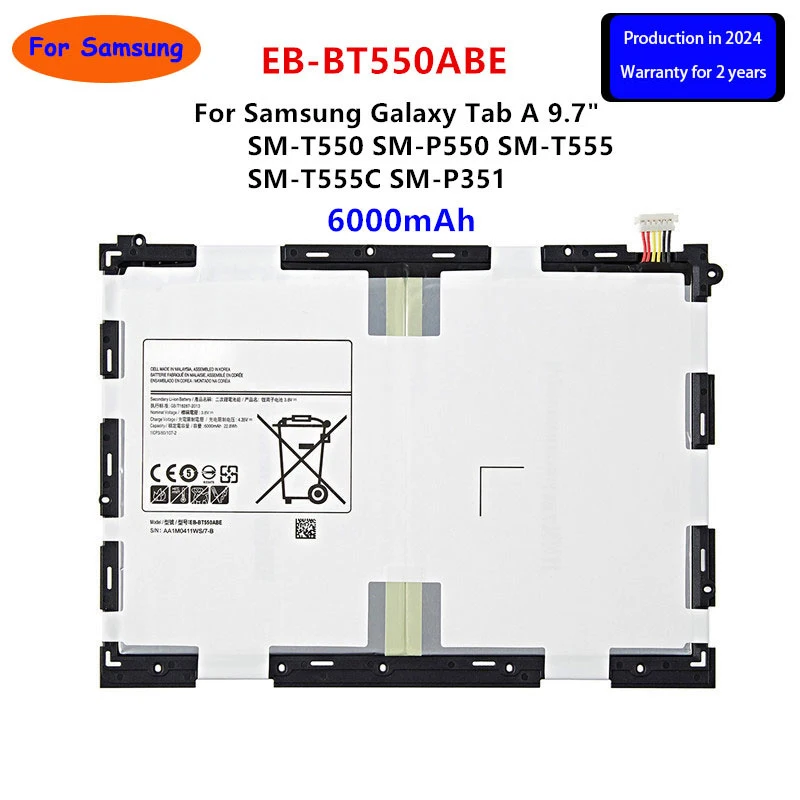 

Brand New Tablet EB-BT550ABE 6000mAh Battery For Samsung Galaxy Tab A 9.7" SM-T550 SM-P550 SM-T555 SM-T555C SM-P351