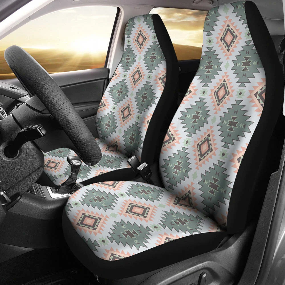 Pastel Green, Blue and Peach Southwestern Pattern Car Seat Covers Azte,Pack of 2 Universal Front Seat Protective Cover