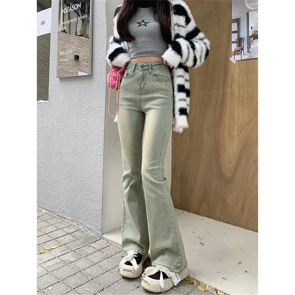 Vintage Y2k Flared Jeans Women Loose Denim Pants Korean Bottom Straight High Waist Stretch Urban Female Flare Trouser Fashion