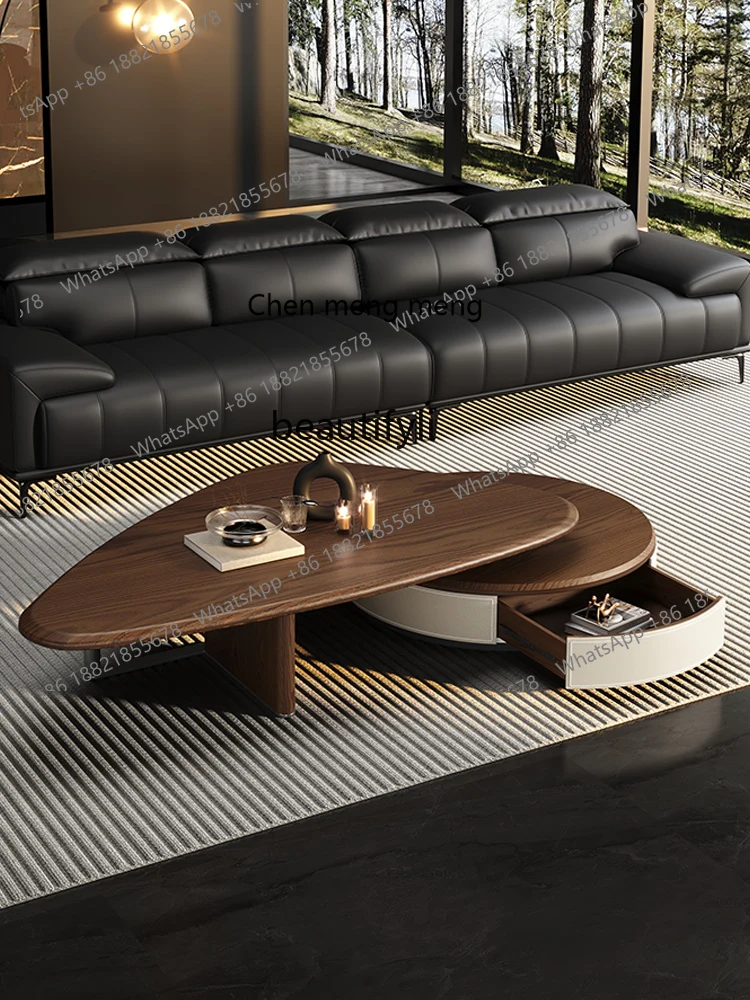 โต๊ะน้ำชาแบบยืดหดได้ สไตล์มินิมอล ย้อนยุค สำหรับห้องนั่งเล่นในบ้าน อพาร์ทเมนต์ขนาดเล็ก ไม้วอลนัท หรูหราเบาๆ สไตล์เรโทร