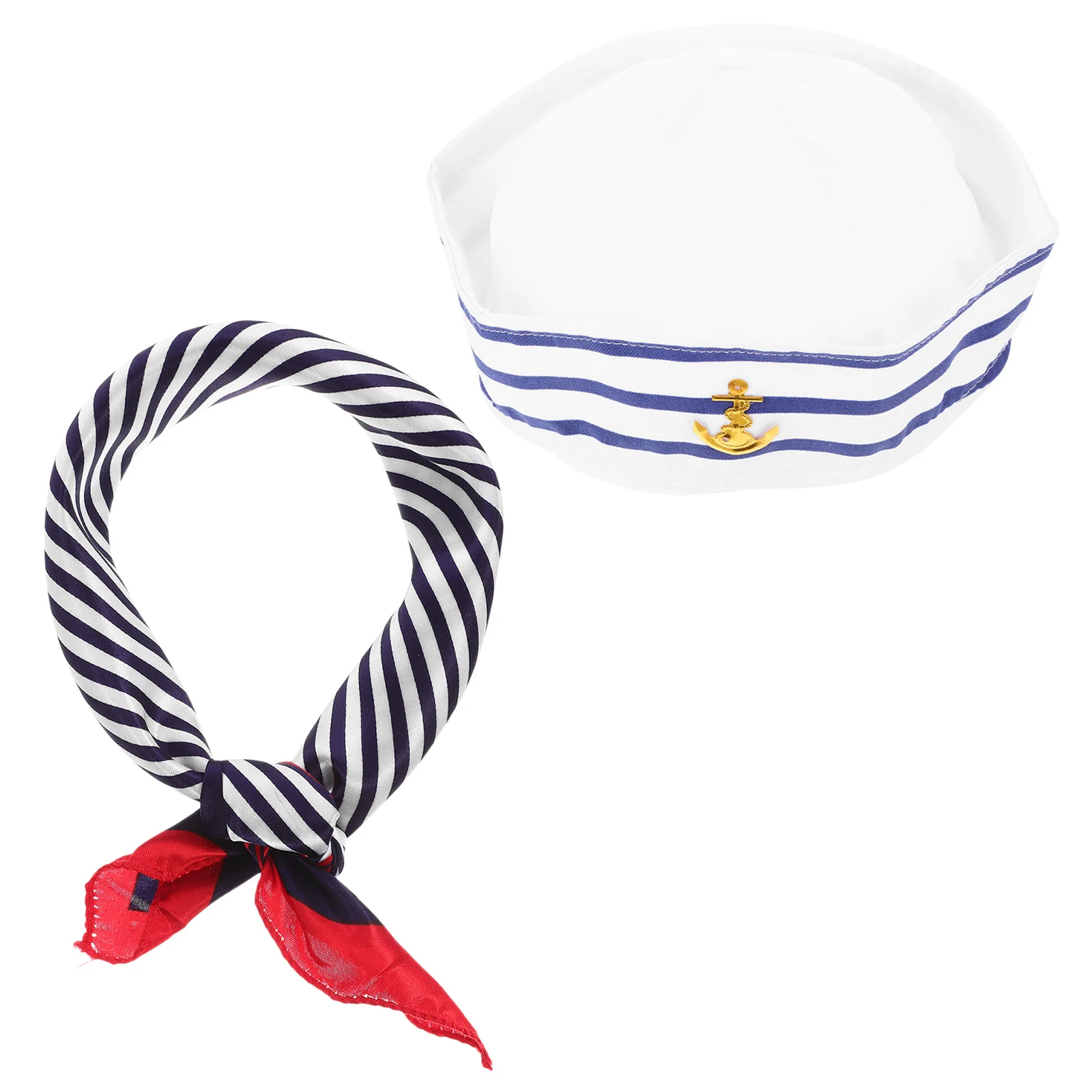 1 set berretto da marinaio per yacht cappello sciarpa accessorio per costume nautico traspirante durevole unisex gioco di ruolo in maschera di Halloween