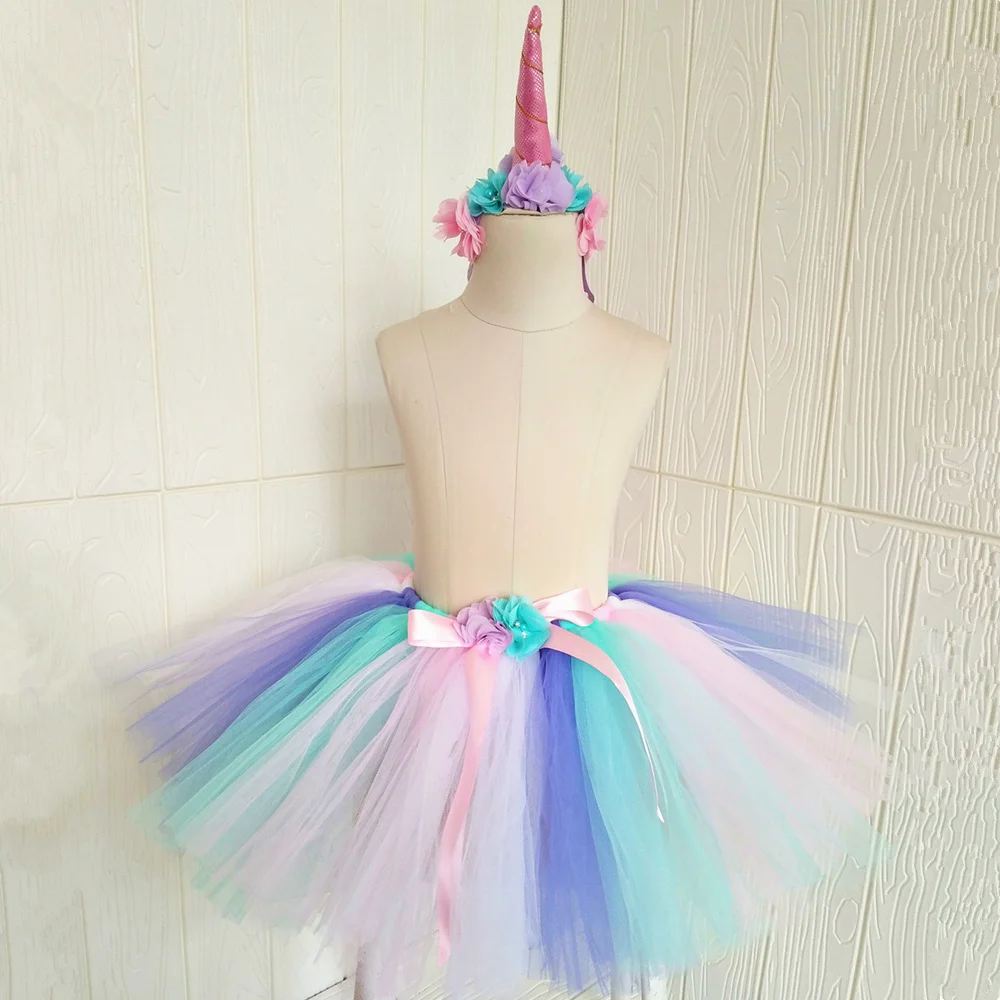 Pastel Flowers Unicorn Tutu Skirt for Girls Birthday Christmas Costumes for Kids Toddler Cake Smash Outfit Princess Ballet Tutus