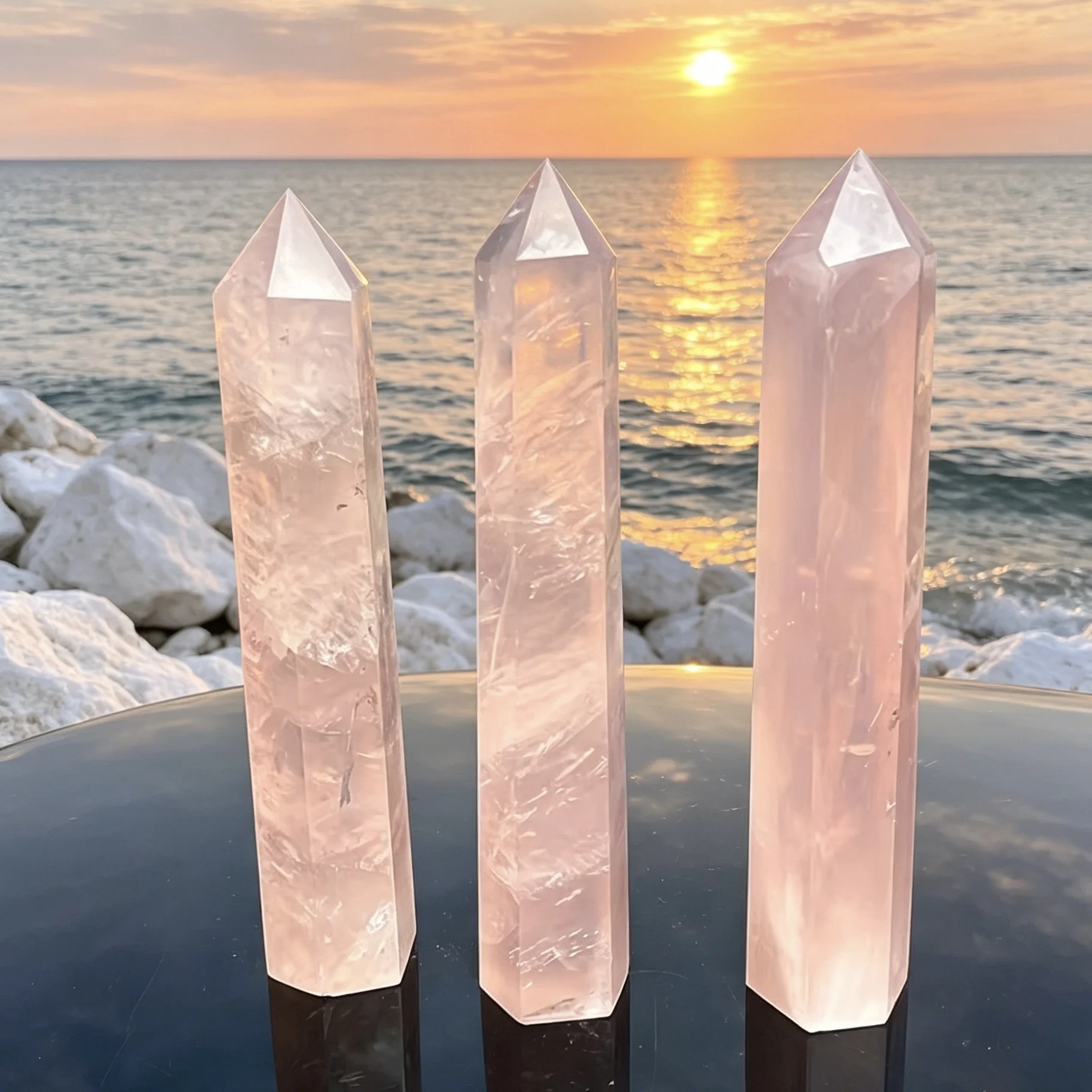 1Pc 15.5CM  6Inch Natural Crystal Tower  ,Crystal Rose Quartz Point , Natural Pink Crystal, Rose Quartz Crystal Hexagonal Prism